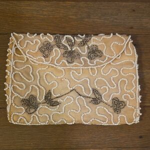 Chic Beaded Clutch - Handmade In Belgium Glass White & Siver Beads. Vintage 1940